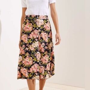 Ann Taylor‎ LOFT Floral Print Button Front Flowy Midi Skirt Small S